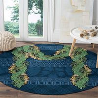 Hawai'i Paniolo Maile Twisted Lei Round Carpet Cobalt Blue LT7 - Polynesian Pride
