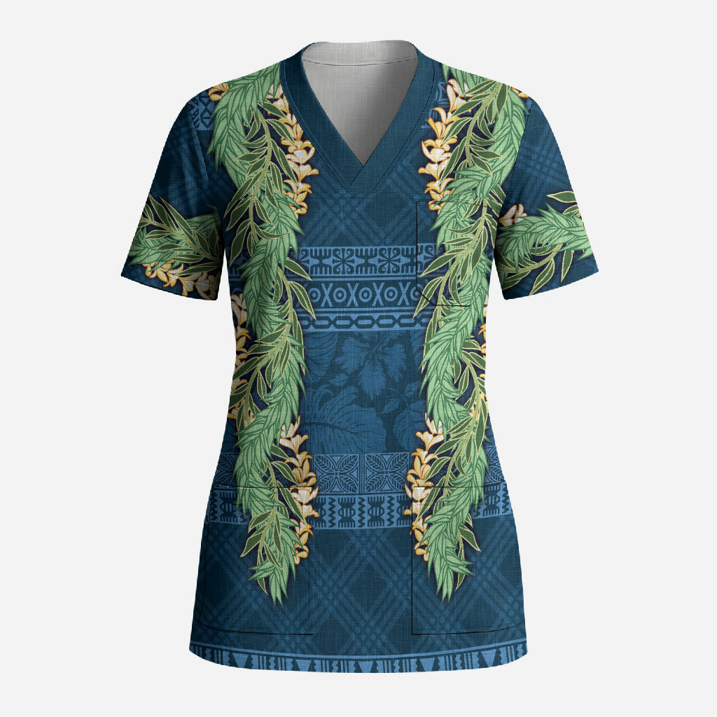 Hawai'i Paniolo Maile Twisted Lei Scrub Top Cobalt Blue LT7 Adult Cobalt Blue - Polynesian Pride