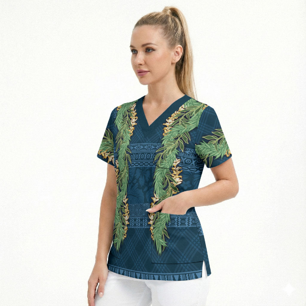 Hawai'i Paniolo Maile Twisted Lei Scrub Top Cobalt Blue LT7 - Polynesian Pride