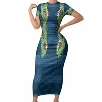 Hawai'i Paniolo Maile Twisted Lei Short Sleeve Bodycon Dress Cobalt Blue LT7 Long Dress Cobalt Blue - Polynesian Pride