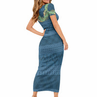 Hawai'i Paniolo Maile Twisted Lei Short Sleeve Bodycon Dress Cobalt Blue LT7 - Polynesian Pride