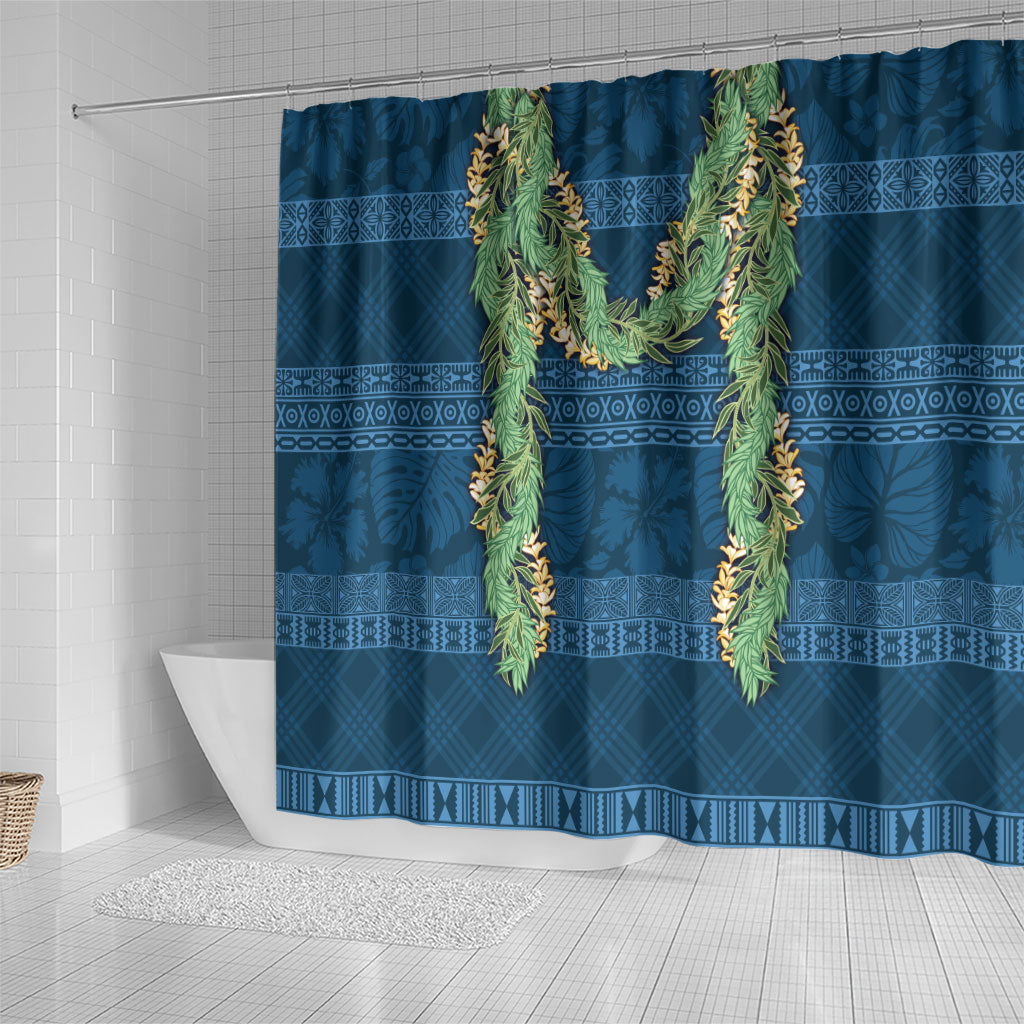 Hawai'i Paniolo Maile Twisted Lei Shower Curtain Cobalt Blue LT7 - Polynesian Pride