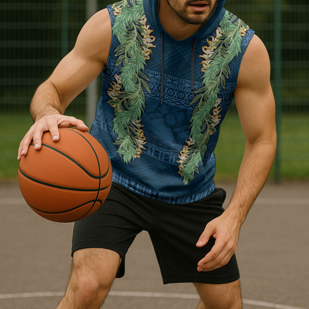 Hawai'i Paniolo Maile Twisted Lei Sleeveless Hoodie Cobalt Blue LT7 - Polynesian Pride