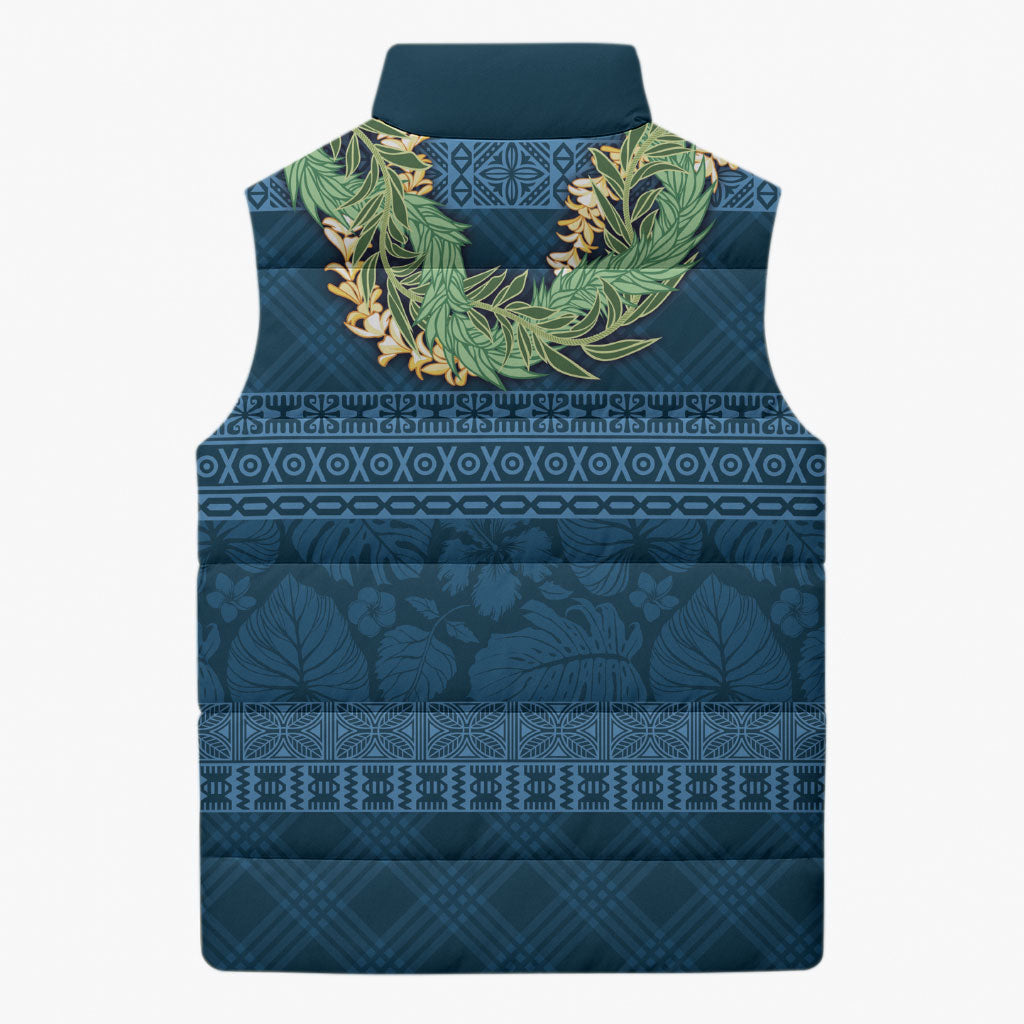 Hawai'i Paniolo Maile Twisted Lei Sleeveless Puffer Jacket Cobalt Blue LT7 - Polynesian Pride