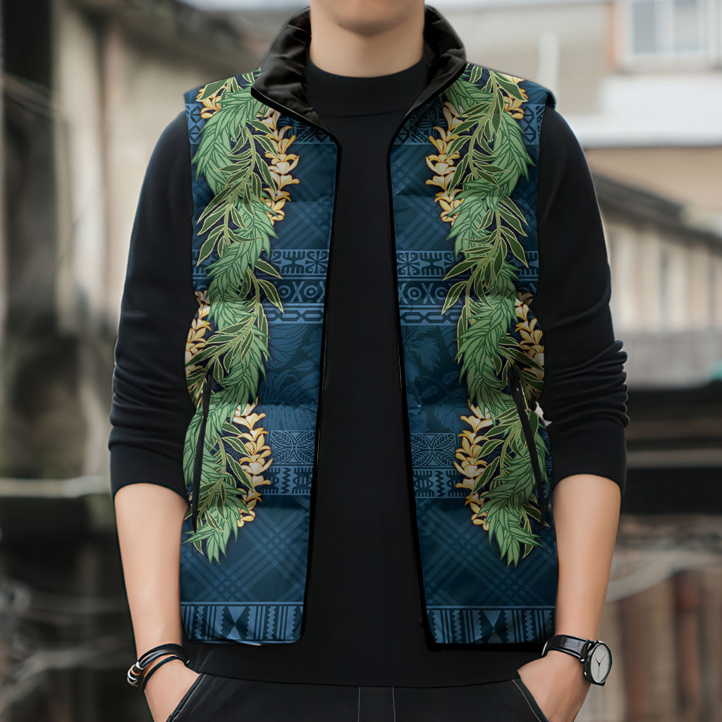 Hawai'i Paniolo Maile Twisted Lei Sleeveless Puffer Jacket Cobalt Blue LT7 - Polynesian Pride