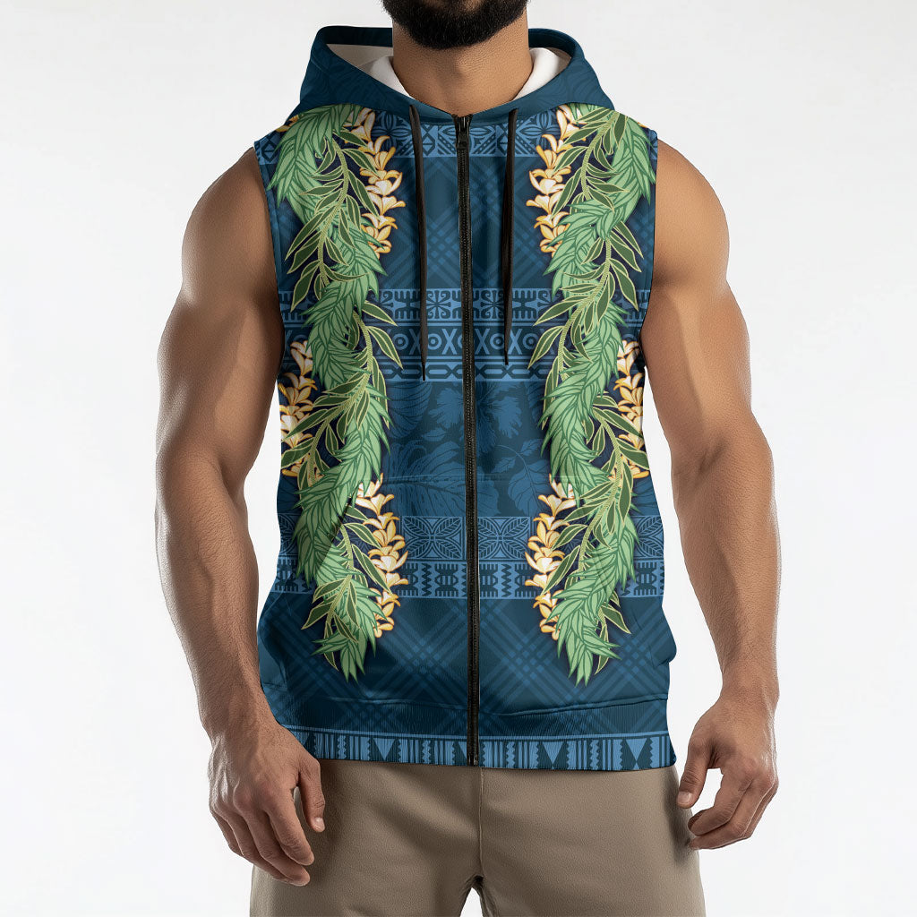 Hawai'i Paniolo Maile Twisted Lei Sleeveless Zip Hoodie Cobalt Blue LT7 - Polynesian Pride