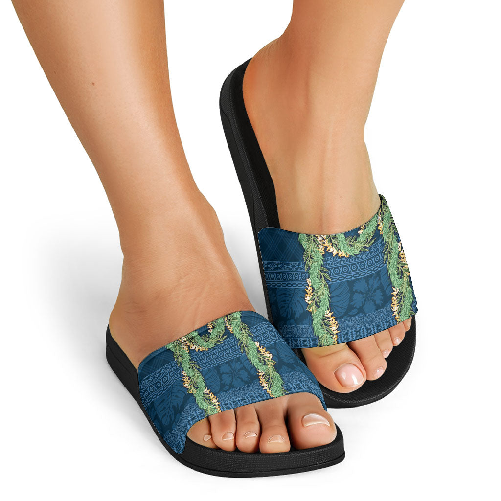 Hawai'i Paniolo Maile Twisted Lei Slide Sandals Cobalt Blue LT7 - Polynesian Pride