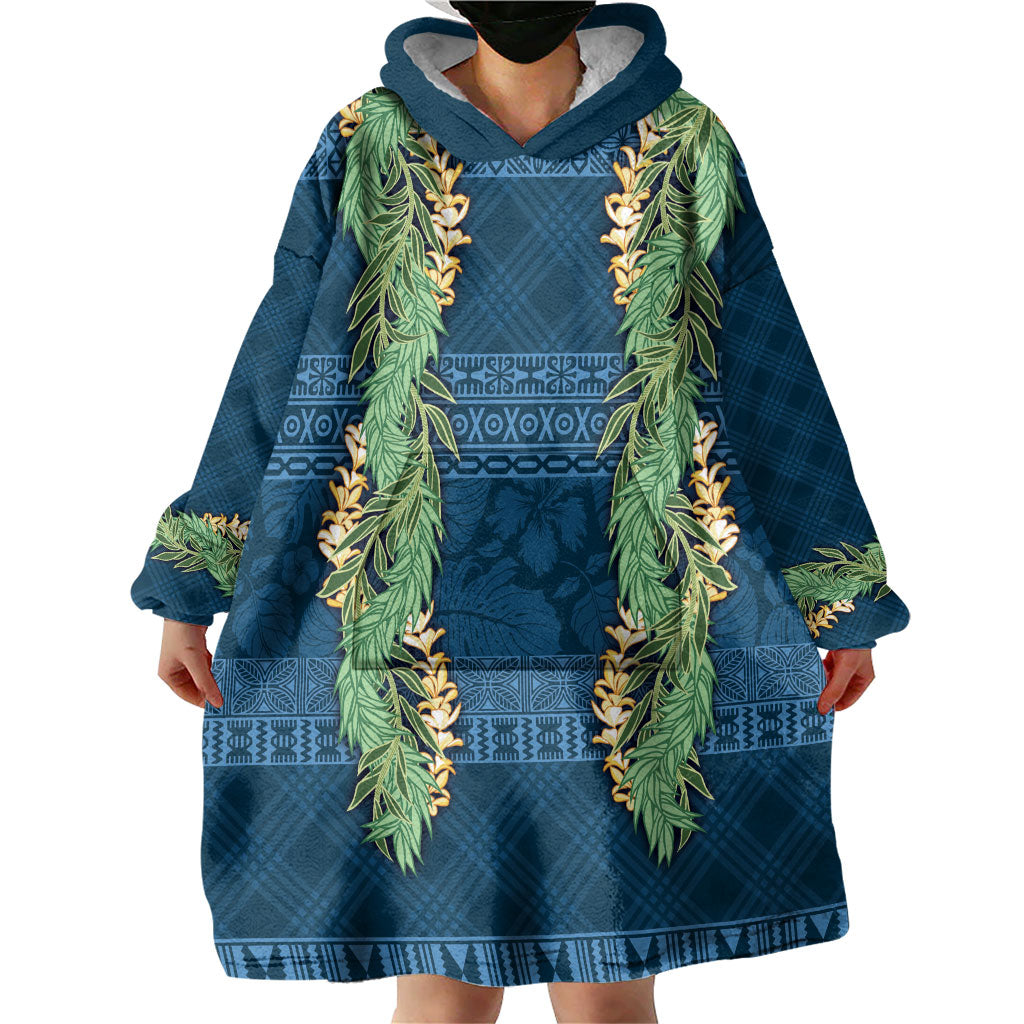 Hawai'i Paniolo Maile Twisted Lei Wearable Blanket Hoodie Cobalt Blue LT7 - Polynesian Pride
