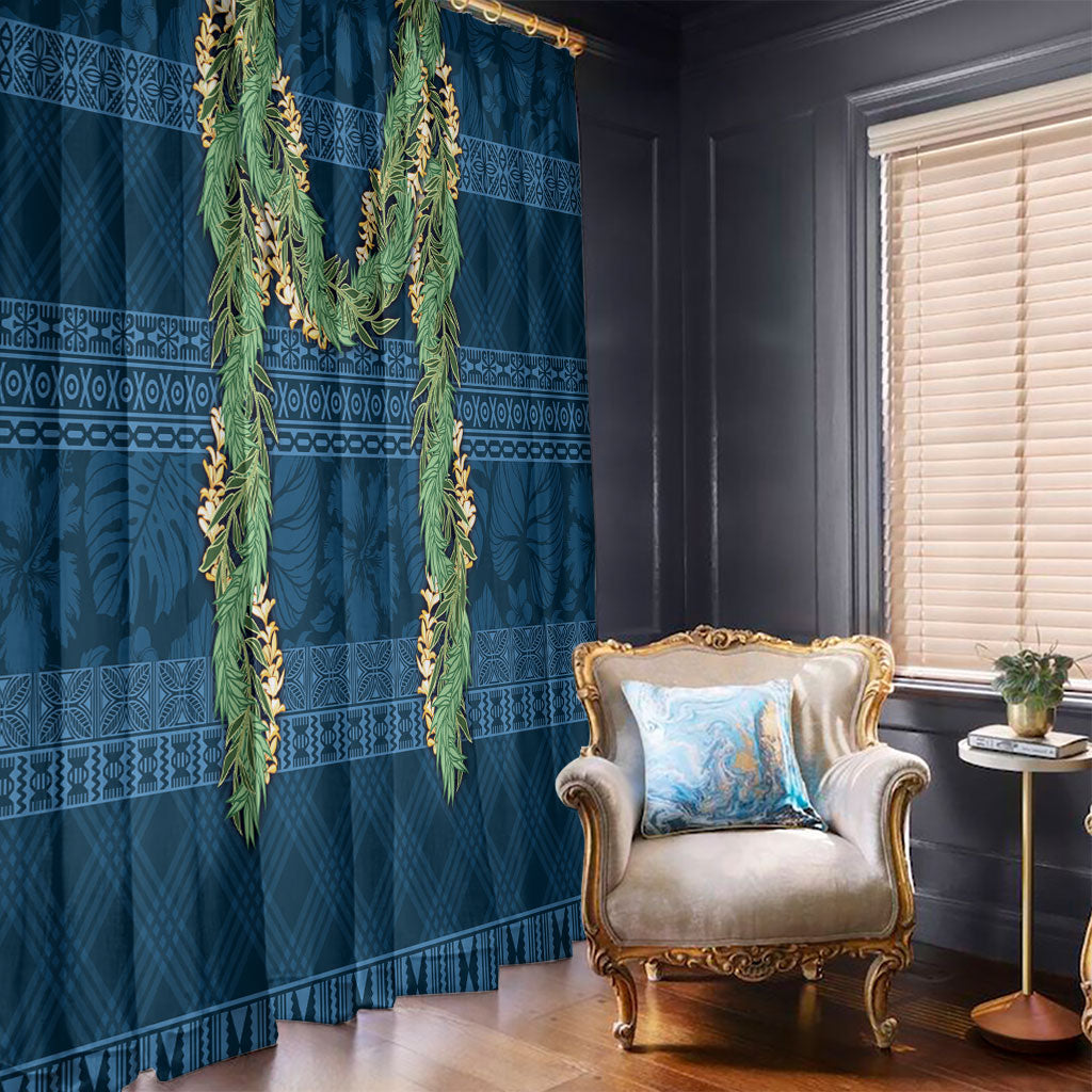 Hawai'i Paniolo Maile Twisted Lei Window Curtain Cobalt Blue LT7 - Polynesian Pride