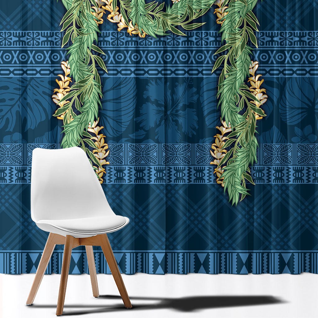 Hawai'i Paniolo Maile Twisted Lei Window Curtain Cobalt Blue LT7 - Polynesian Pride