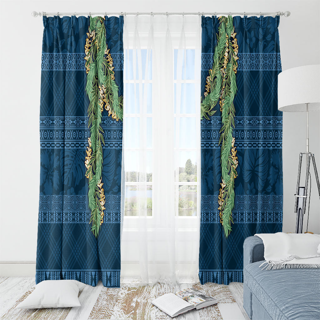 Hawai'i Paniolo Maile Twisted Lei Window Curtain Cobalt Blue LT7 - Polynesian Pride