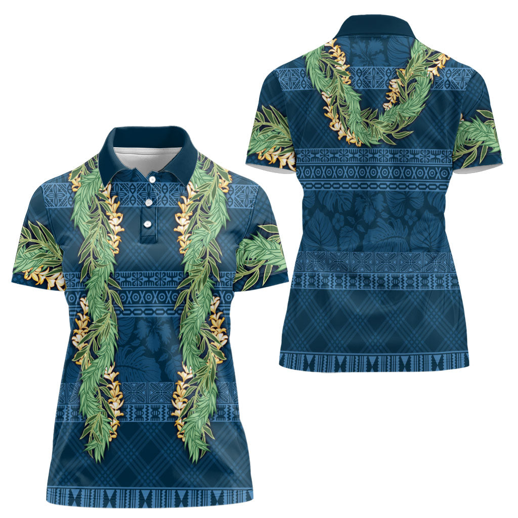 Hawai'i Paniolo Maile Twisted Lei Women Polo Shirt Cobalt Blue LT7 - Polynesian Pride