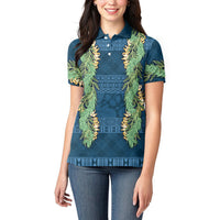Hawai'i Paniolo Maile Twisted Lei Women Polo Shirt Cobalt Blue LT7 - Polynesian Pride