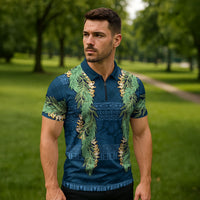 Hawai'i Paniolo Maile Twisted Lei Zipper Polo Shirt Cobalt Blue LT7 - Polynesian Pride