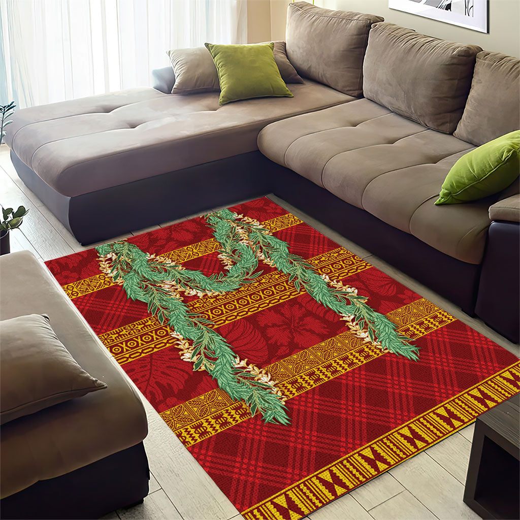 Hawai'i Paniolo Maile Twisted Lei Area Rug Hilo Royal Red LT7 - Polynesian Pride