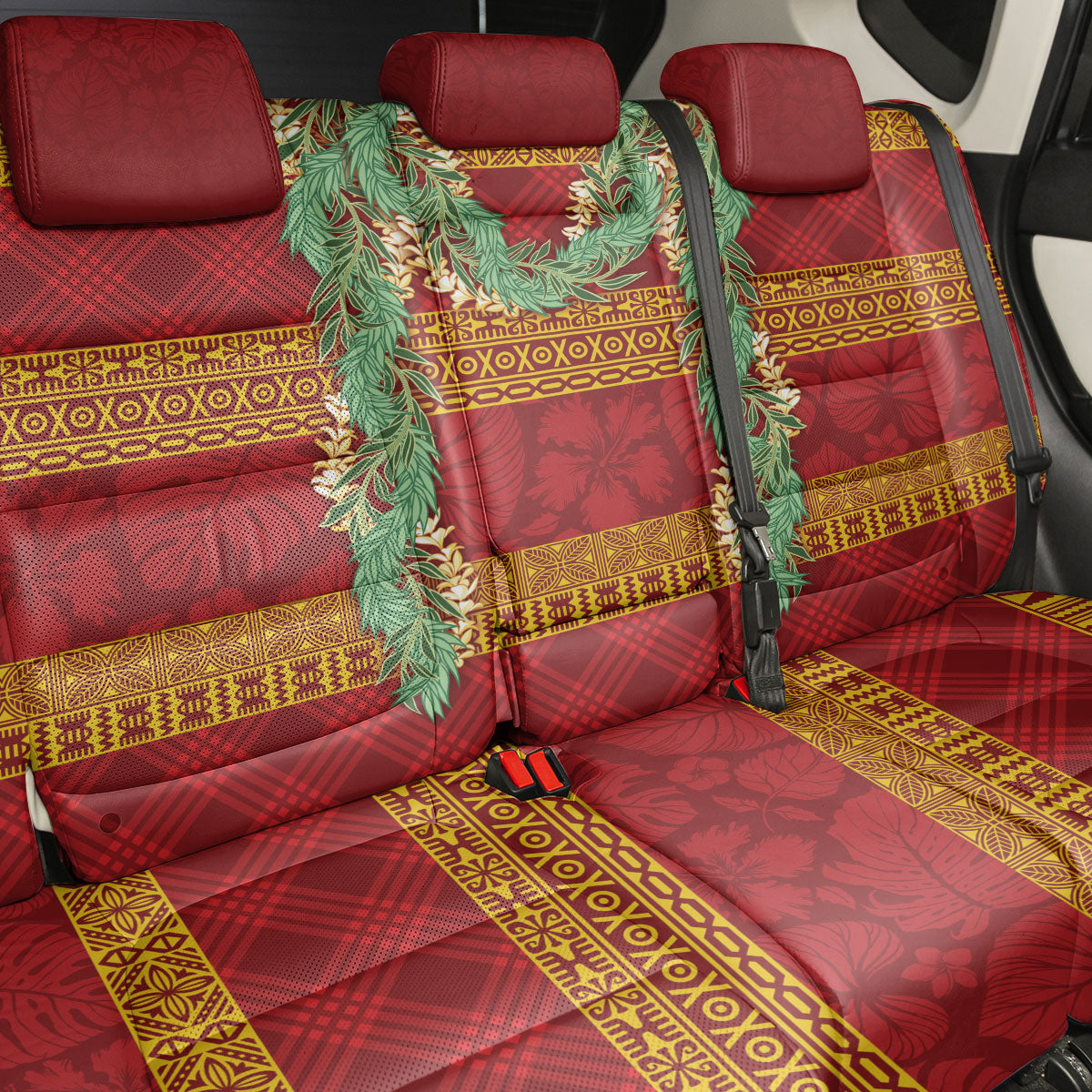 Hawai'i Paniolo Maile Twisted Lei Back Car Seat Cover Hilo Royal Red LT7 - Polynesian Pride
