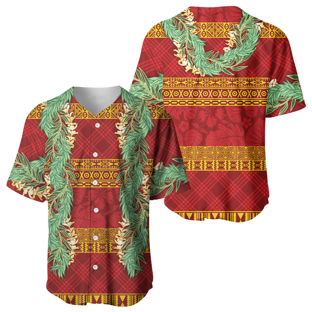 Hawai'i Paniolo Maile Twisted Lei Baseball Jersey Hilo Royal Red LT7 - Polynesian Pride