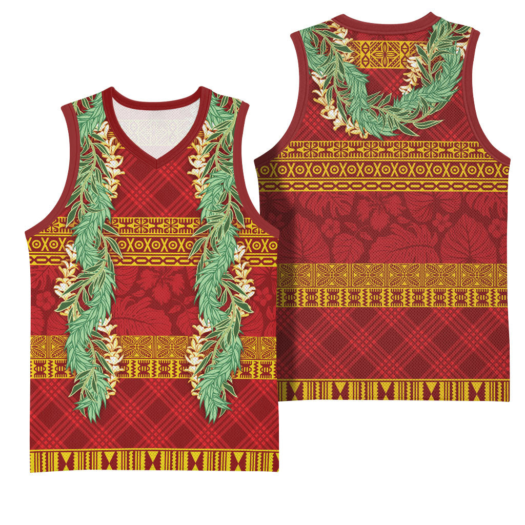 Hawai'i Paniolo Maile Twisted Lei Basketball Jersey Hilo Royal Red LT7 - Polynesian Pride