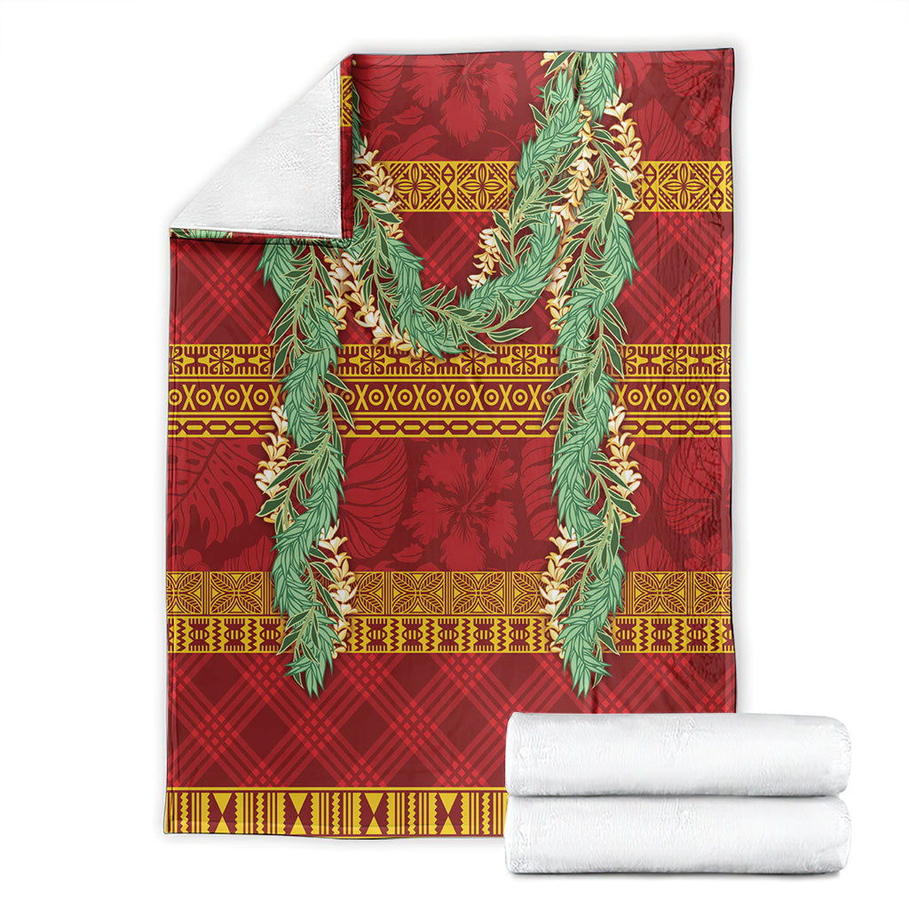 Hawai'i Paniolo Maile Twisted Lei Blanket Hilo Royal Red LT7 - Polynesian Pride