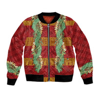 Hawai'i Paniolo Maile Twisted Lei Bomber Jacket Hilo Royal Red LT7 Unisex Red - Polynesian Pride