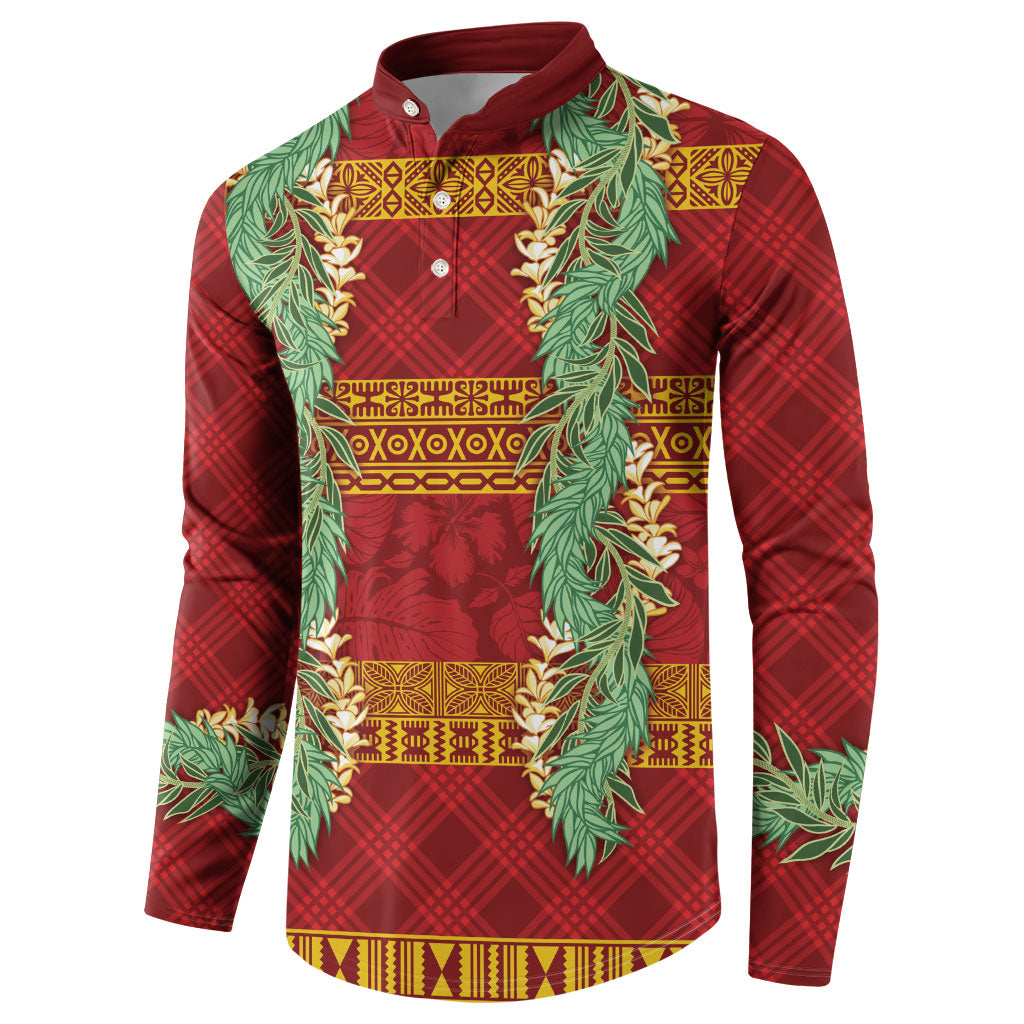 Hawai'i Paniolo Maile Twisted Lei Button Sweatshirt Hilo Royal Red LT7 - Polynesian Pride