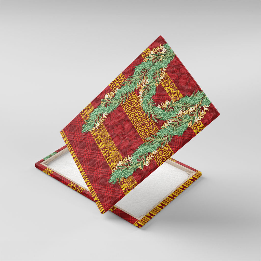 Hawai'i Paniolo Maile Twisted Lei Canvas Wall Art Hilo Royal Red LT7 With Frame Red - Polynesian Pride