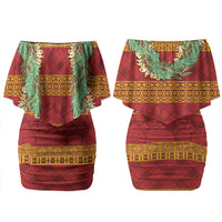 Hawai'i Paniolo Maile Twisted Lei Couples Matching Off Shoulder Short Dress and Hawaiian Shirt Hilo Royal Red LT7 - Polynesian Pride