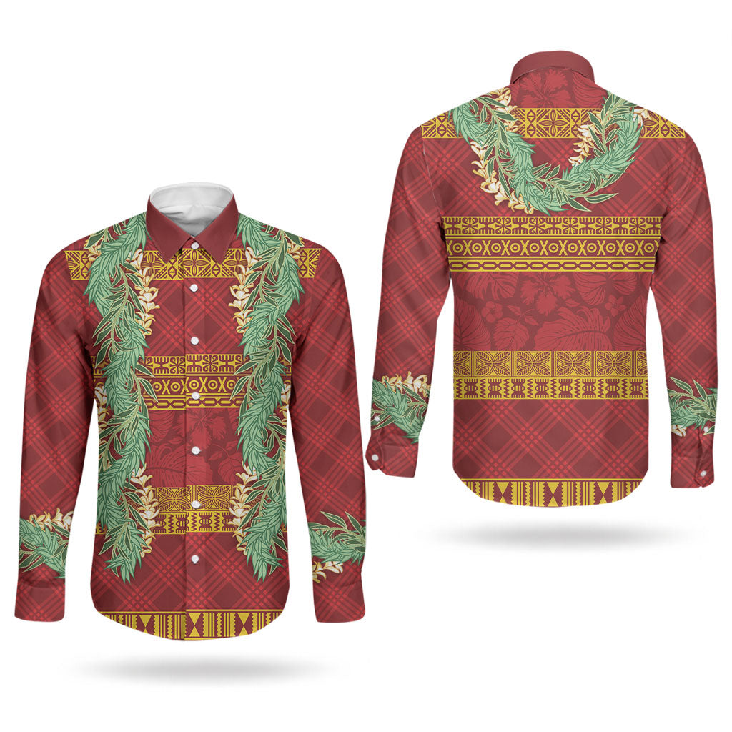 Hawai'i Paniolo Maile Twisted Lei Couples Matching Short Sleeve Bodycon Dress and Long Sleeve Button Shirt Hilo Royal Red LT7 - Polynesian Pride