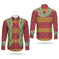 Hawai'i Paniolo Maile Twisted Lei Couples Matching Short Sleeve Bodycon Dress and Long Sleeve Button Shirt Hilo Royal Red LT7 - Polynesian Pride