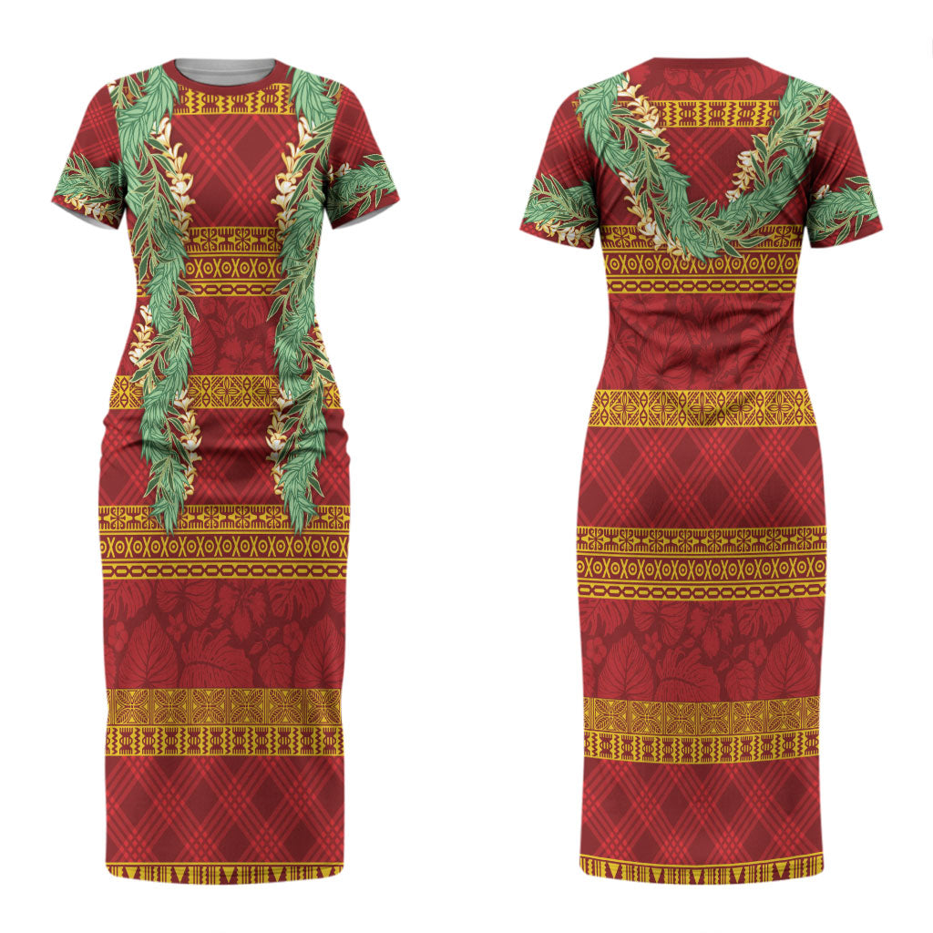 Hawai'i Paniolo Maile Twisted Lei Couples Matching Short Sleeve Bodycon Dress and Long Sleeve Button Shirt Hilo Royal Red LT7 - Polynesian Pride