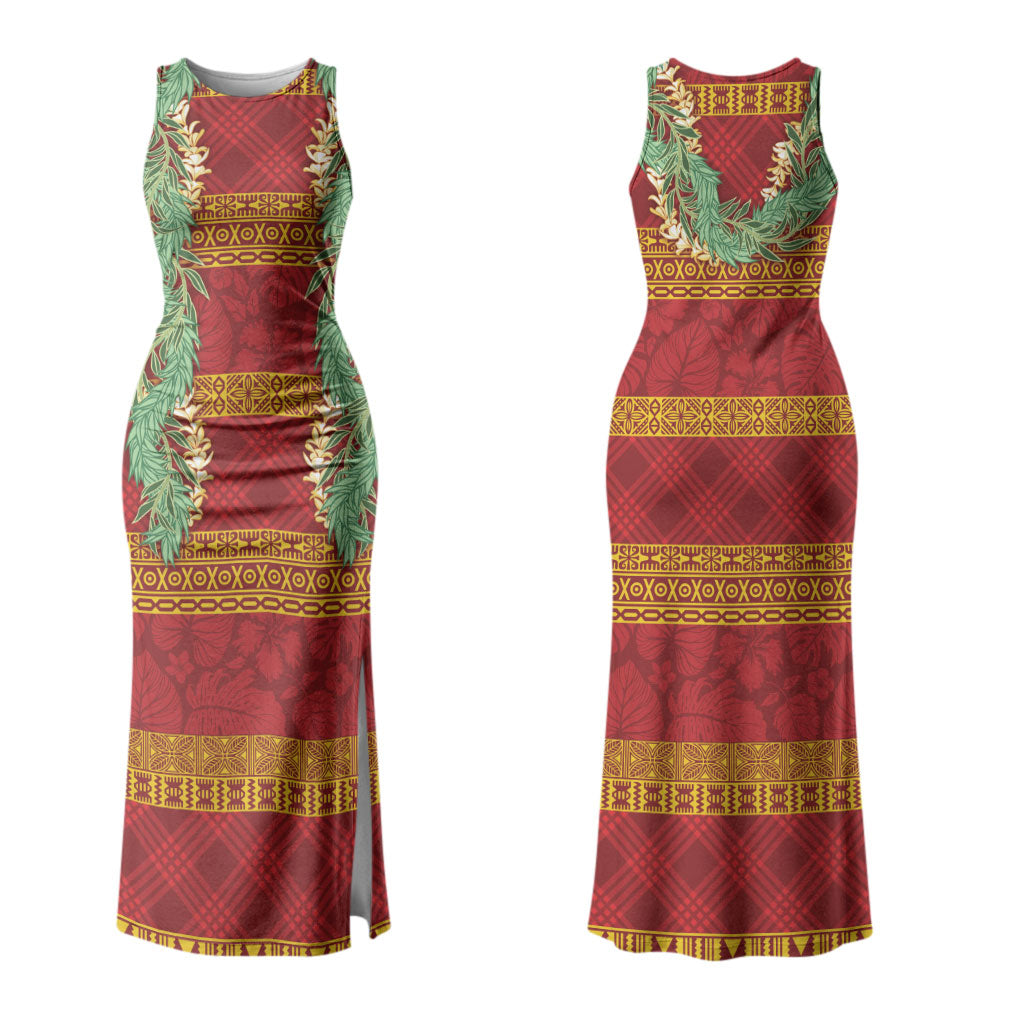 Hawai'i Paniolo Maile Twisted Lei Couples Matching Tank Maxi Dress and Hawaiian Shirt Hilo Royal Red LT7 - Polynesian Pride
