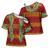 Hawai'i Paniolo Maile Twisted Lei Cross Shoulder Shirt Hilo Royal Red LT7 - Polynesian Pride