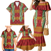 Hawai'i Paniolo Maile Twisted Lei Family Matching Mermaid Dress and Hawaiian Shirt Hilo Royal Red LT7 - Polynesian Pride