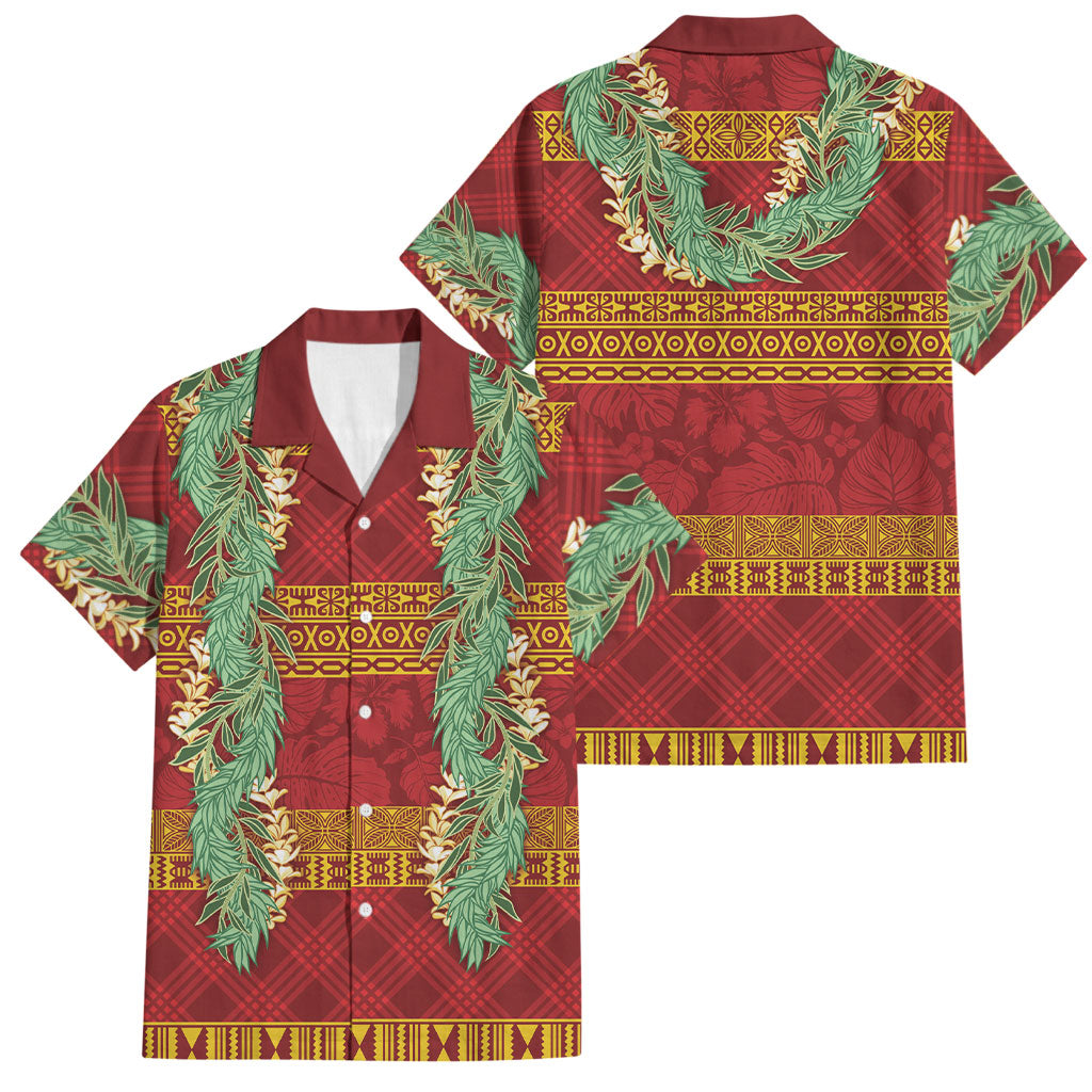 Hawai'i Paniolo Maile Twisted Lei Family Matching Mermaid Dress and Hawaiian Shirt Hilo Royal Red LT7 Dad's Shirt - Short Sleeve Red - Polynesian Pride