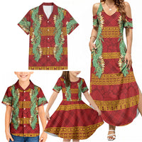 Hawai'i Paniolo Maile Twisted Lei Family Matching Summer Maxi Dress and Hawaiian Shirt Hilo Royal Red LT7 - Polynesian Pride