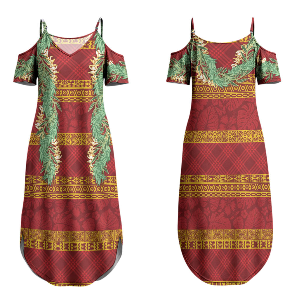 Hawai'i Paniolo Maile Twisted Lei Family Matching Summer Maxi Dress and Hawaiian Shirt Hilo Royal Red LT7 Mom's Dress Red - Polynesian Pride