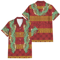 Hawai'i Paniolo Maile Twisted Lei Family Matching Summer Maxi Dress and Hawaiian Shirt Hilo Royal Red LT7 Dad's Shirt - Short Sleeve Red - Polynesian Pride