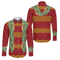 Hawai'i Paniolo Maile Twisted Lei Family Matching Summer Maxi Dress and Hawaiian Shirt Hilo Royal Red LT7 Dad's Shirt - Long Sleeve Red - Polynesian Pride