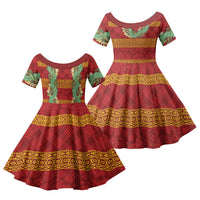 Hawai'i Paniolo Maile Twisted Lei Family Matching Summer Maxi Dress and Hawaiian Shirt Hilo Royal Red LT7 Daughter's Dress Red - Polynesian Pride