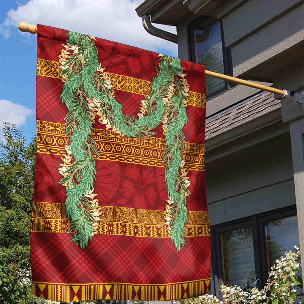 Hawai'i Paniolo Maile Twisted Lei Garden Flag Hilo Royal Red LT7 - Polynesian Pride