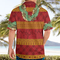 Hawai'i Paniolo Maile Twisted Lei Hawaiian Shirt Hilo Royal Red LT7 - Polynesian Pride