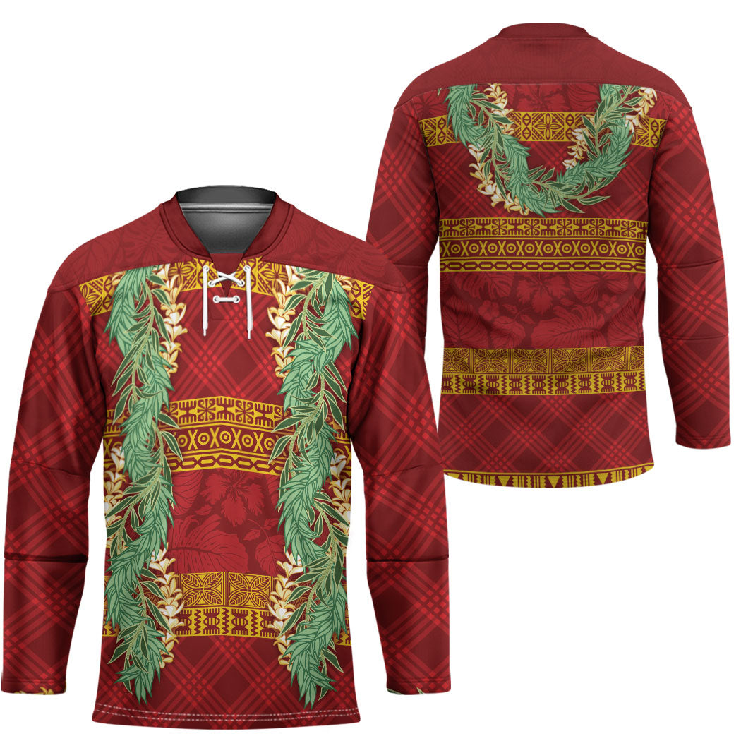 Hawai'i Paniolo Maile Twisted Lei Hockey Jersey Hilo Royal Red LT7 - Polynesian Pride