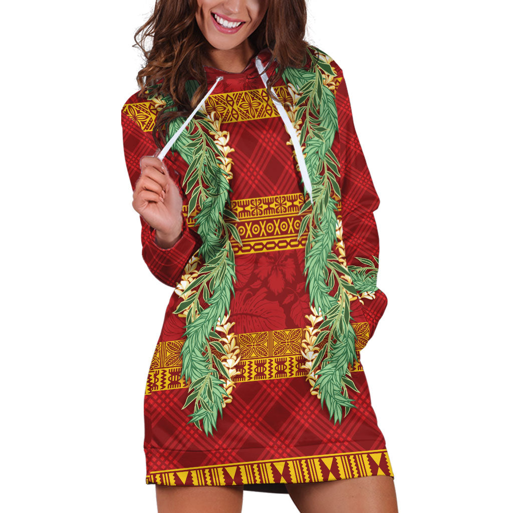 Hawai'i Paniolo Maile Twisted Lei Hoodie Dress Hilo Royal Red LT7 Red - Polynesian Pride