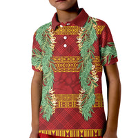 Hawai'i Paniolo Maile Twisted Lei Kid Polo Shirt Hilo Royal Red LT7 Kid Red - Polynesian Pride