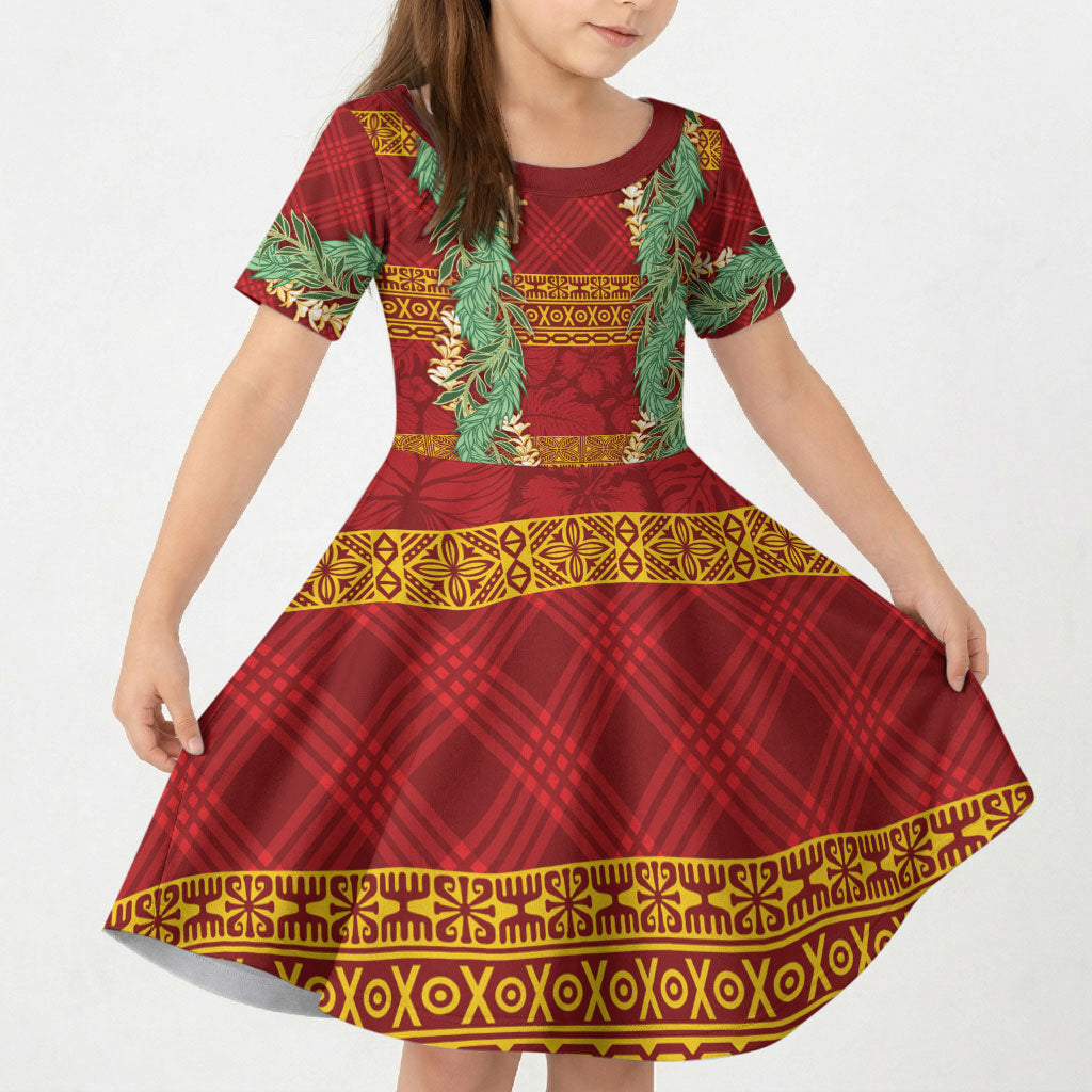 Hawai'i Paniolo Maile Twisted Lei Kid Short Sleeve Dress Hilo Royal Red LT7 KID Red - Polynesian Pride