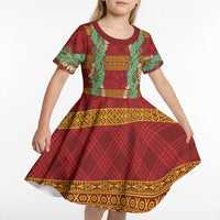 Hawai'i Paniolo Maile Twisted Lei Kid Short Sleeve Dress Hilo Royal Red LT7 - Polynesian Pride