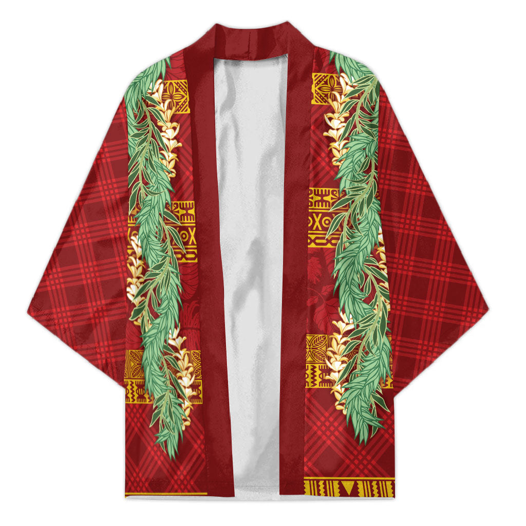 Hawai'i Paniolo Maile Twisted Lei Kimono Hilo Royal Red LT7 Unisex Red - Polynesian Pride