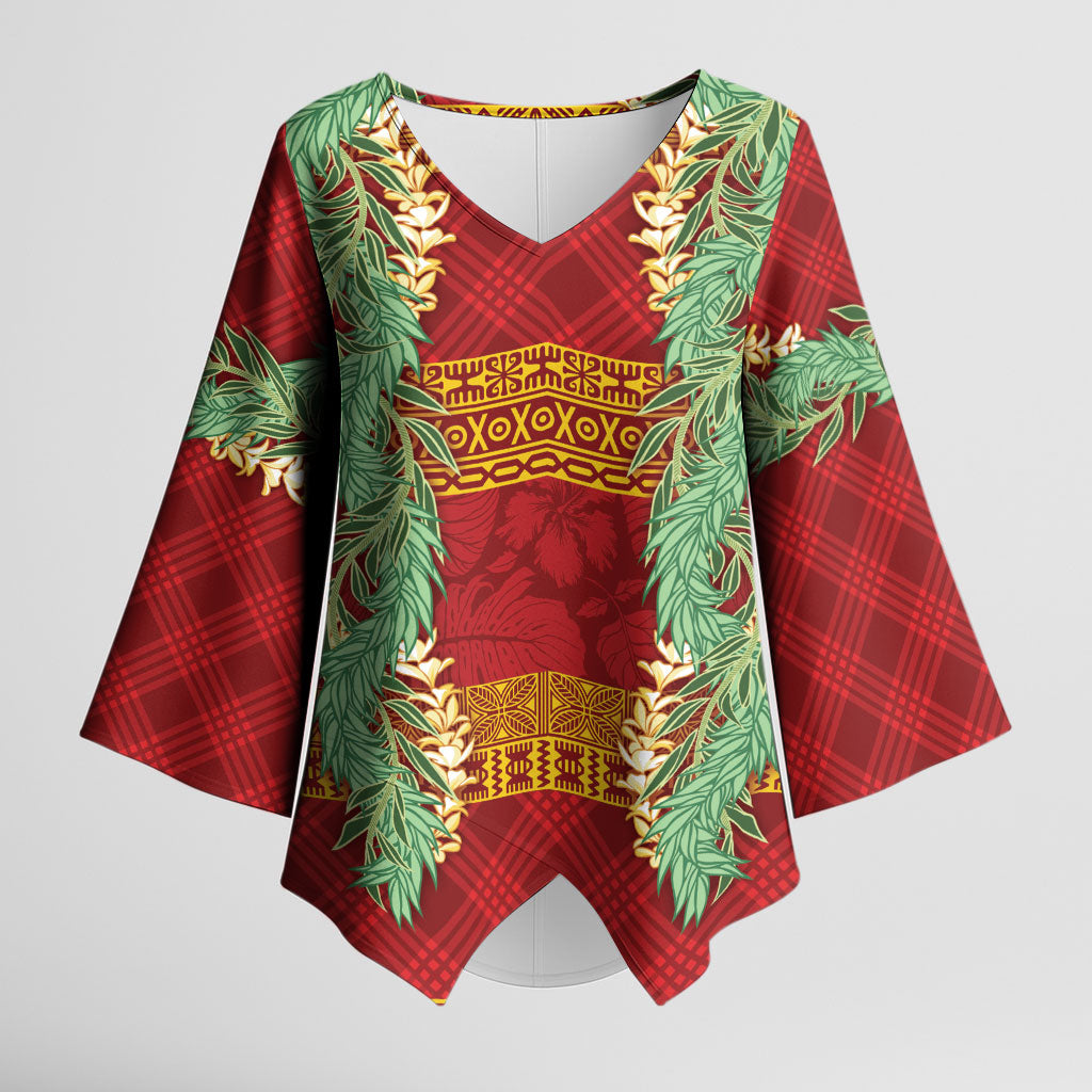 Hawai'i Paniolo Maile Twisted Lei Kimono Sleeve Blouse Hilo Royal Red LT7 Female Red - Polynesian Pride