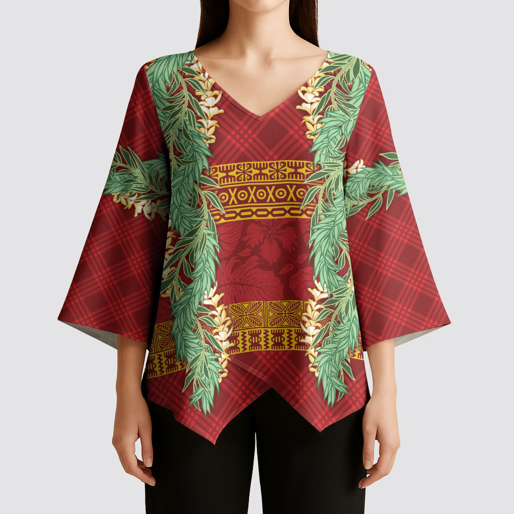 Hawai'i Paniolo Maile Twisted Lei Kimono Sleeve Blouse Hilo Royal Red LT7 - Polynesian Pride