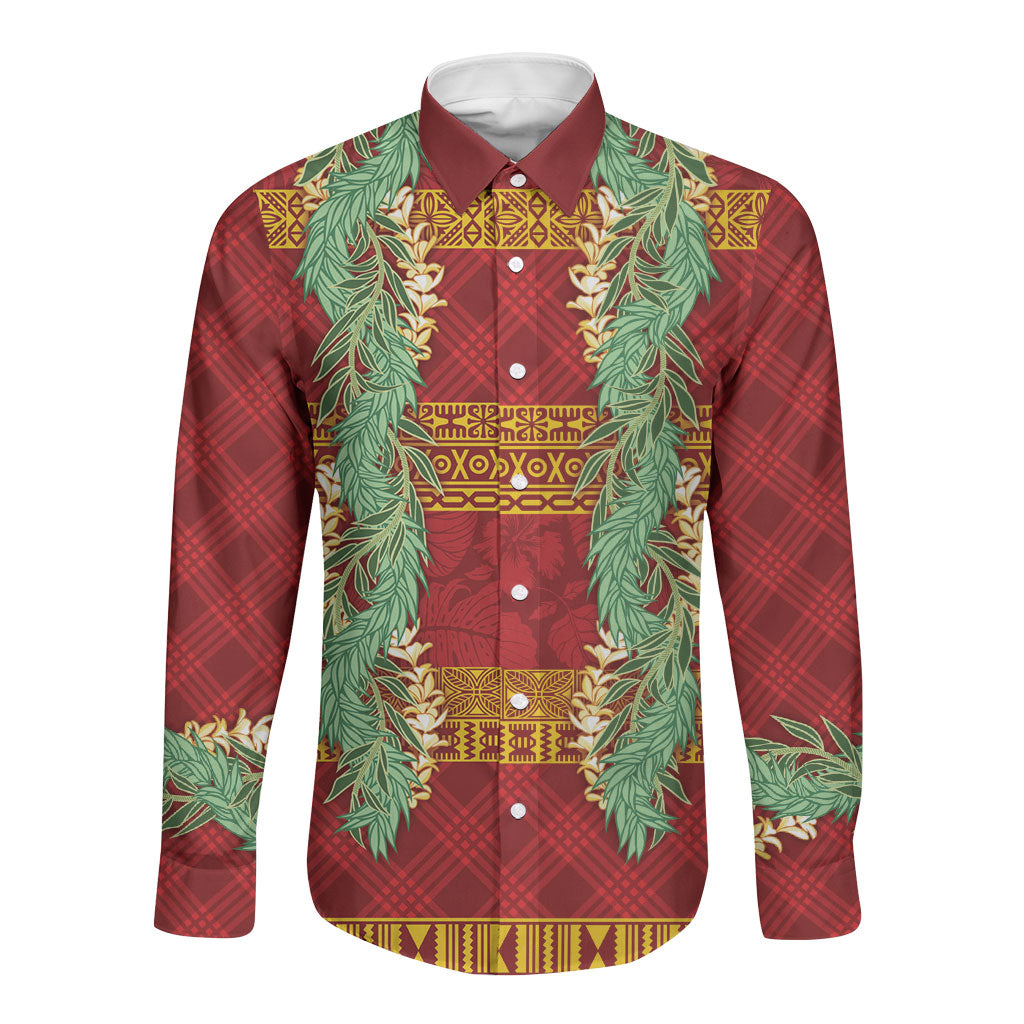 Hawai'i Paniolo Maile Twisted Lei Long Sleeve Button Shirt Hilo Royal Red
